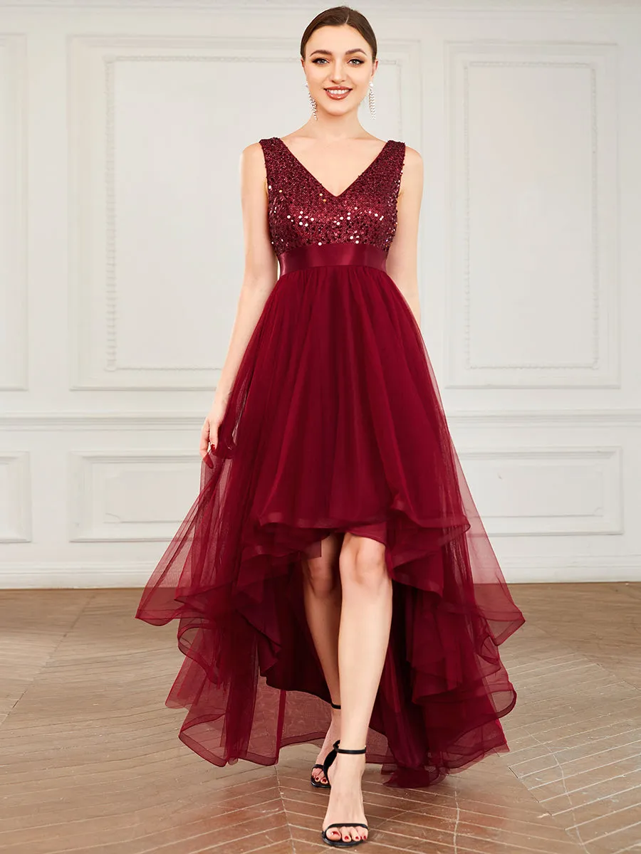Sparkling Wholesale Evening Dresses with Asymmetrical Hem Deep V Neck