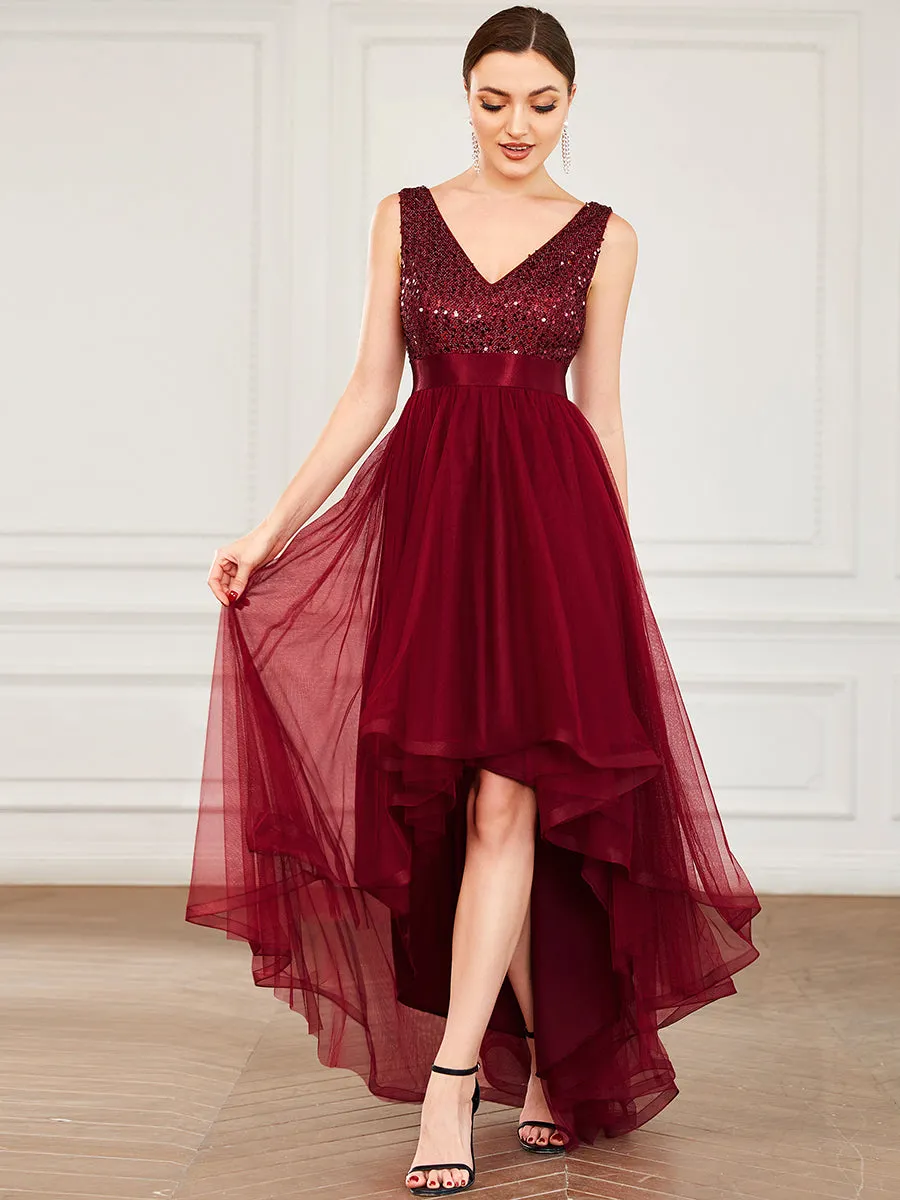 Sparkling Wholesale Evening Dresses with Asymmetrical Hem Deep V Neck