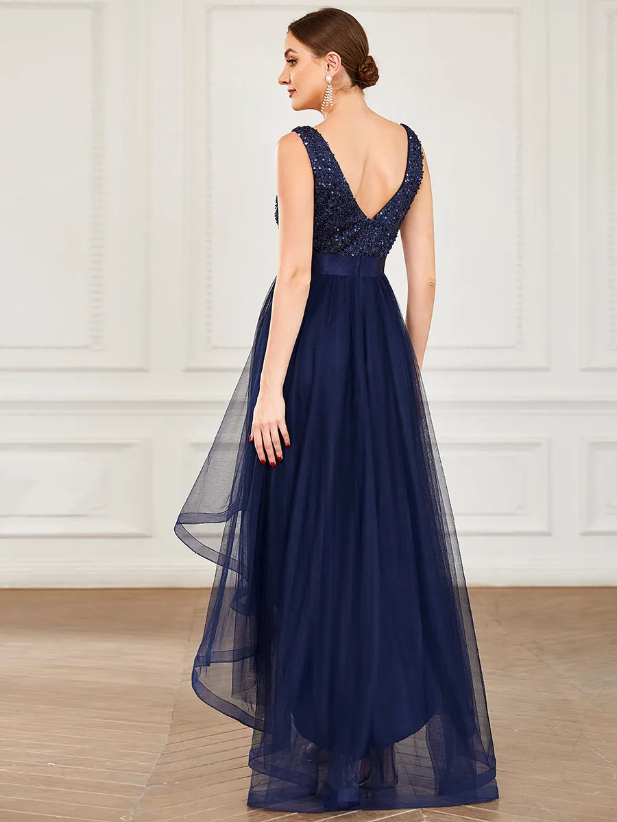 Sparkling Wholesale Evening Dresses with Asymmetrical Hem Deep V Neck