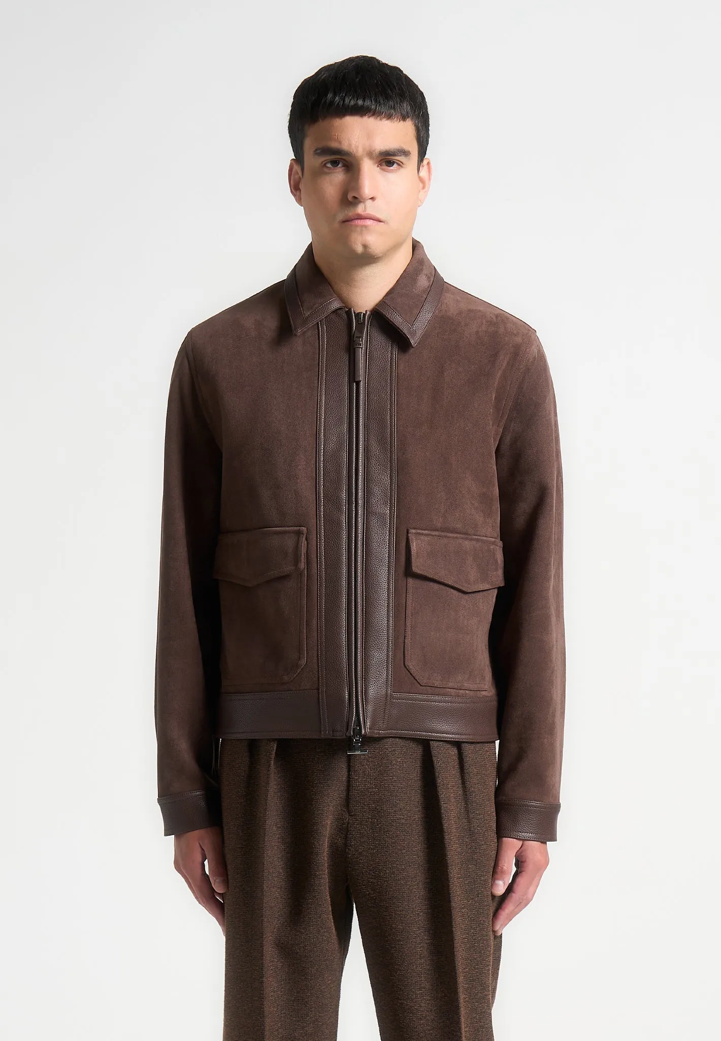 Brown Suede and Pebbled Leather Jacket