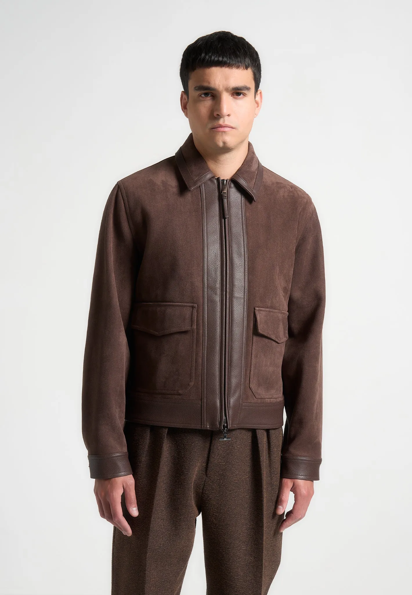 Brown Suede and Pebbled Leather Jacket