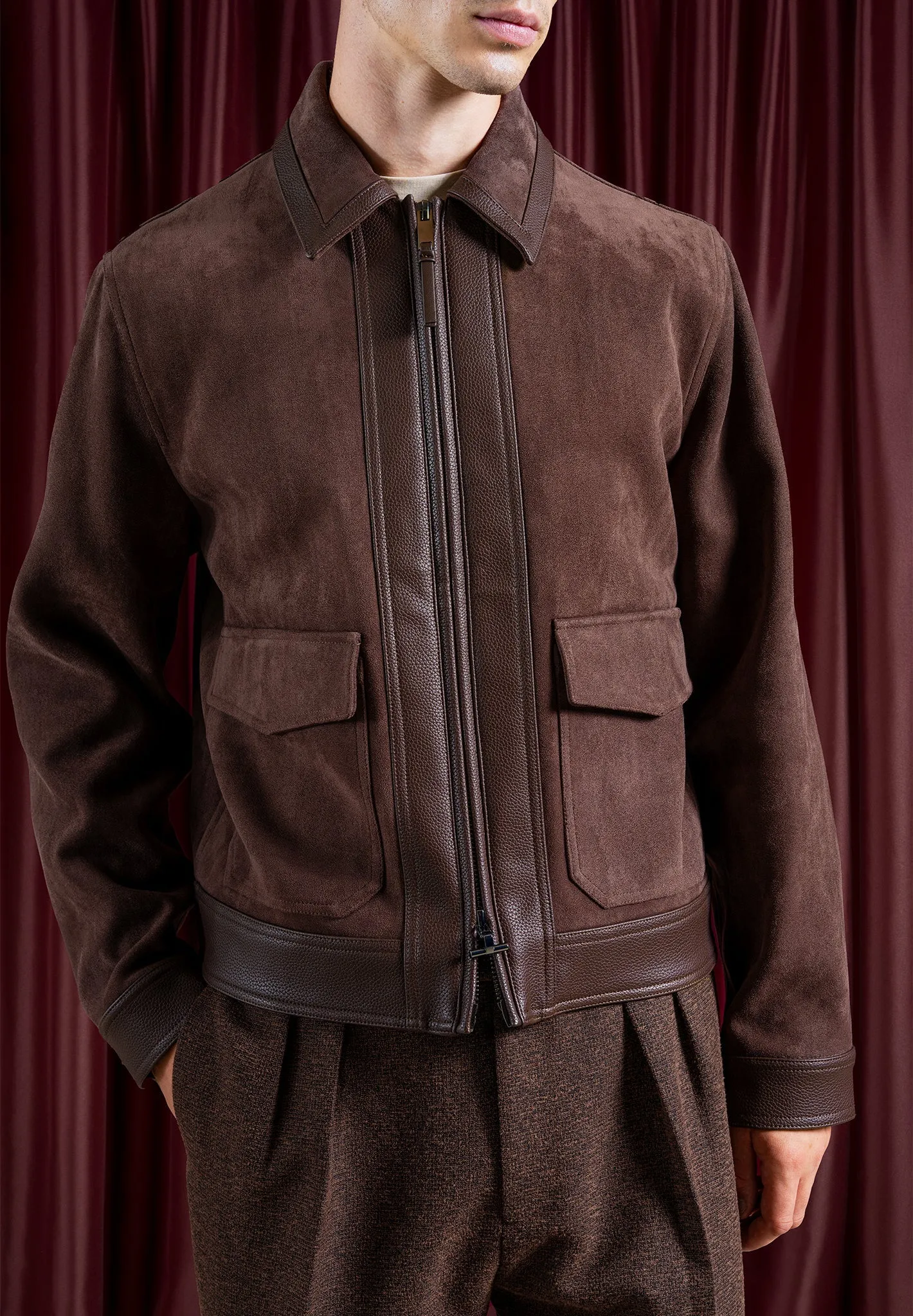 Brown Suede and Pebbled Leather Jacket