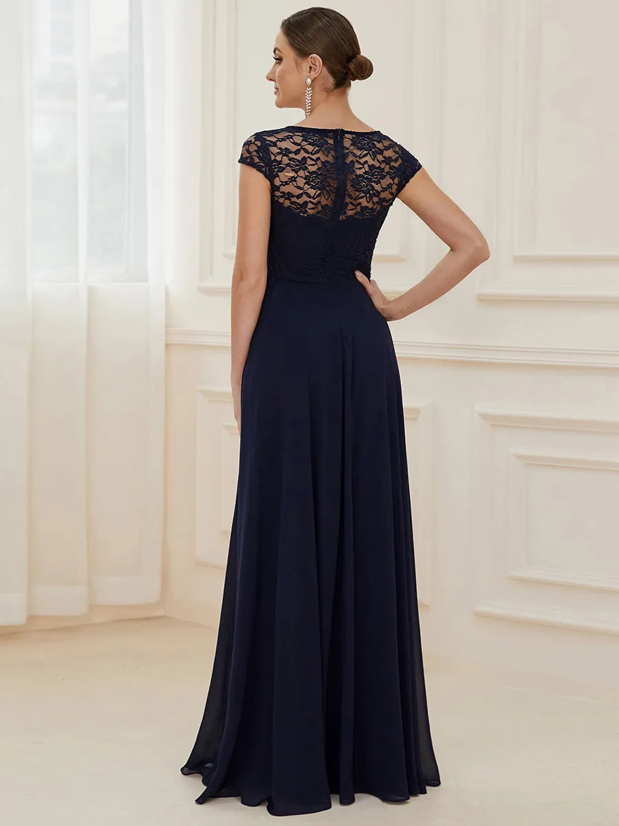 Sweetheart Elegant Wholesale Chiffon Bridemaid Dress With Lace Cap Sleeves