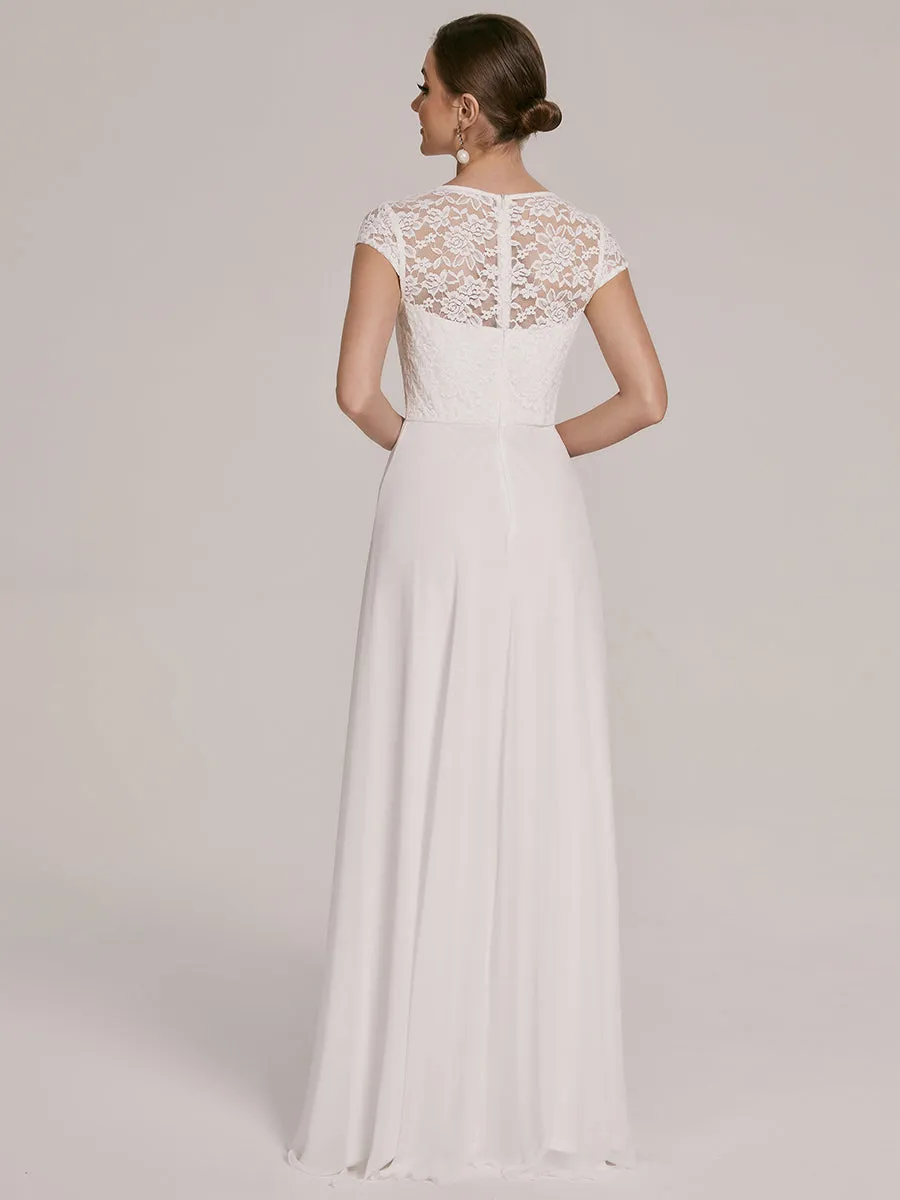 Sweetheart Elegant Wholesale Chiffon Bridemaid Dress With Lace Cap Sleeves
