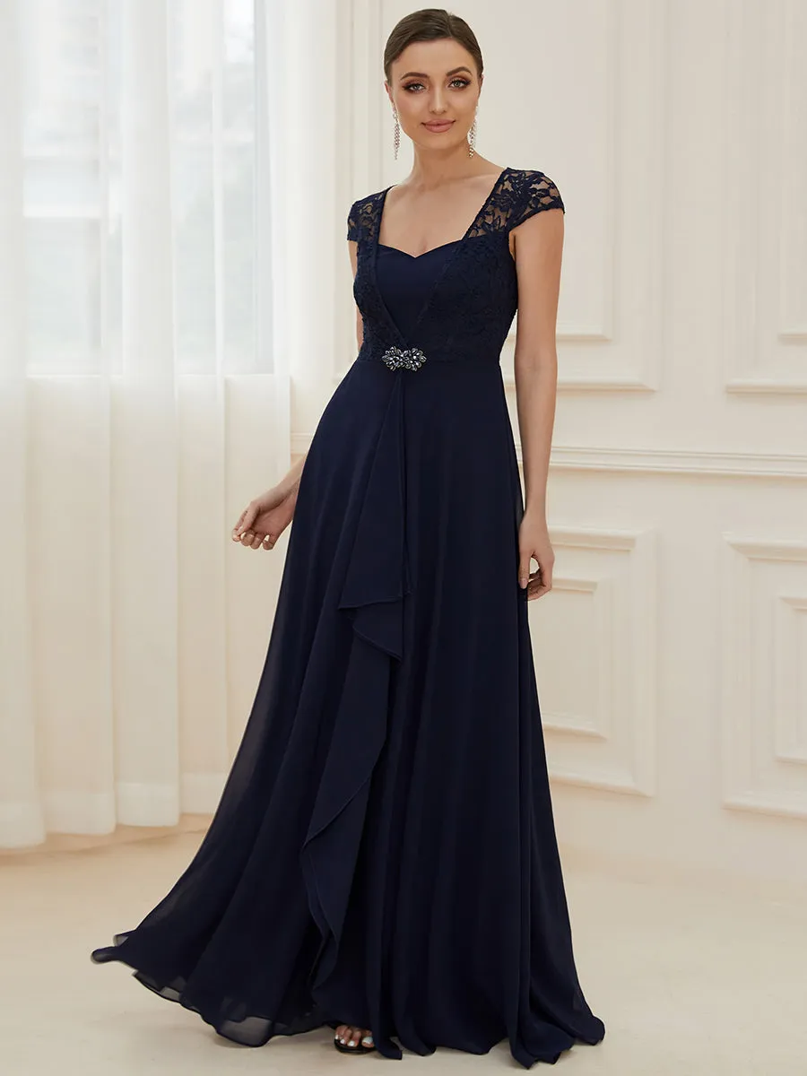 Sweetheart Elegant Wholesale Chiffon Bridemaid Dress With Lace Cap Sleeves