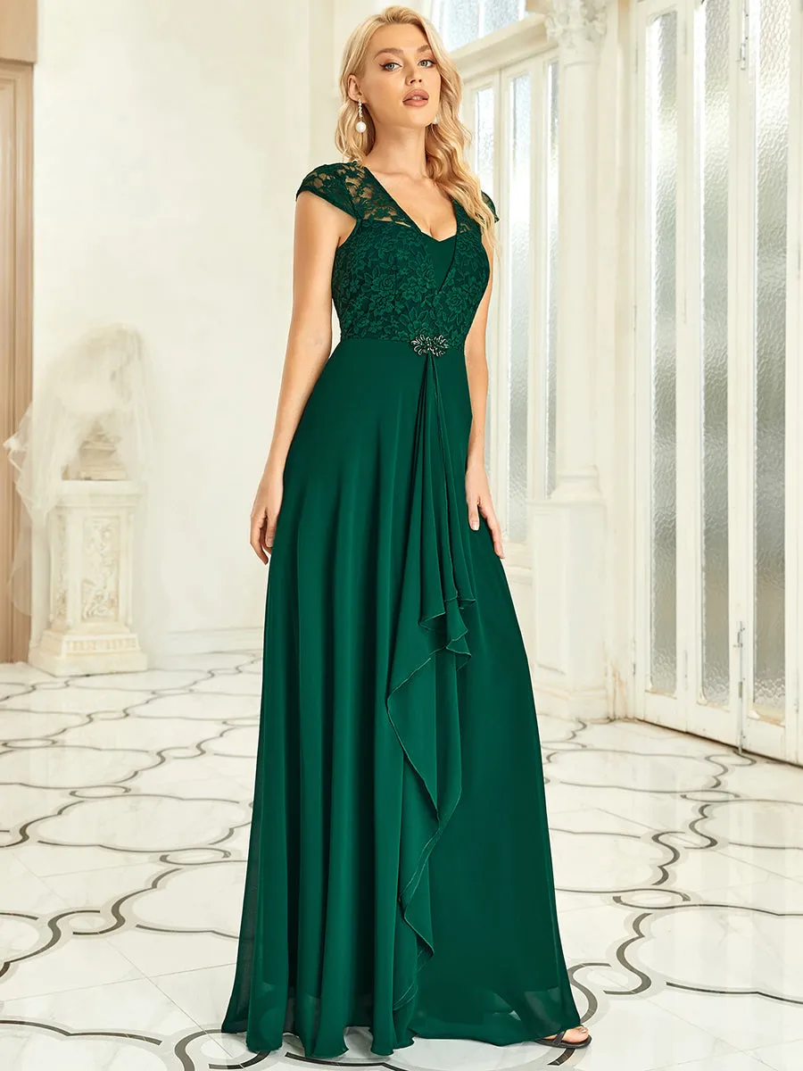 Sweetheart Elegant Wholesale Chiffon Bridemaid Dress With Lace Cap Sleeves