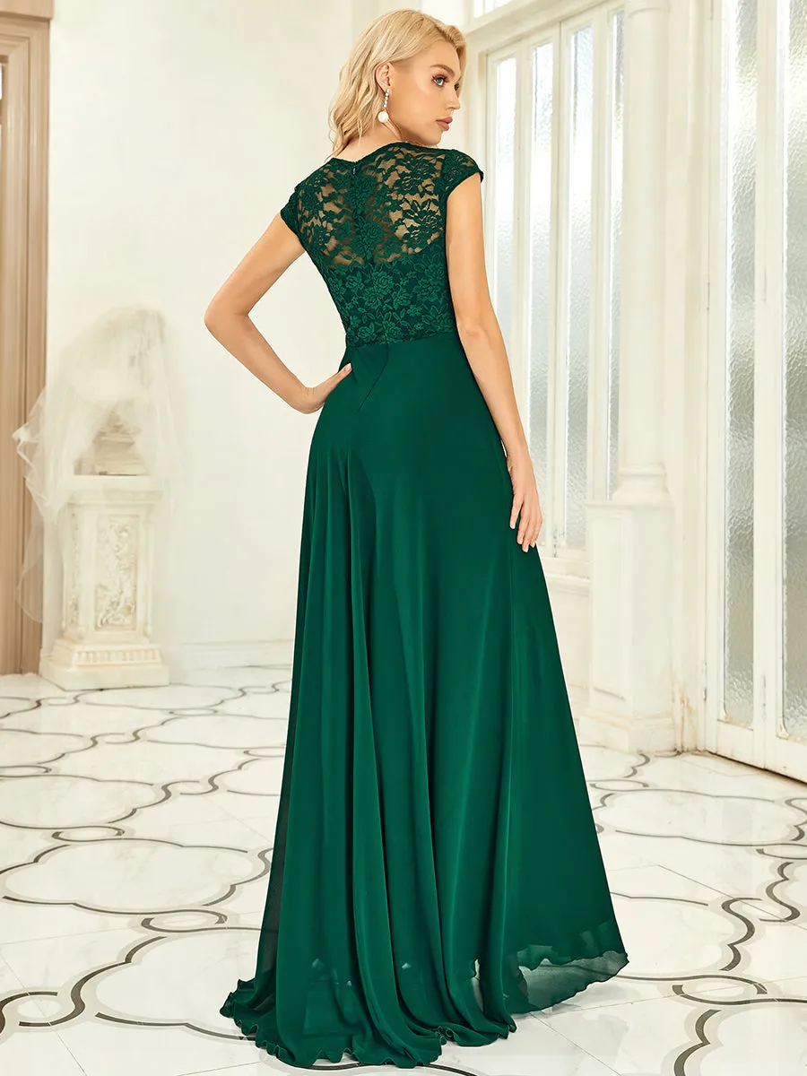 Sweetheart Elegant Wholesale Chiffon Bridemaid Dress With Lace Cap Sleeves