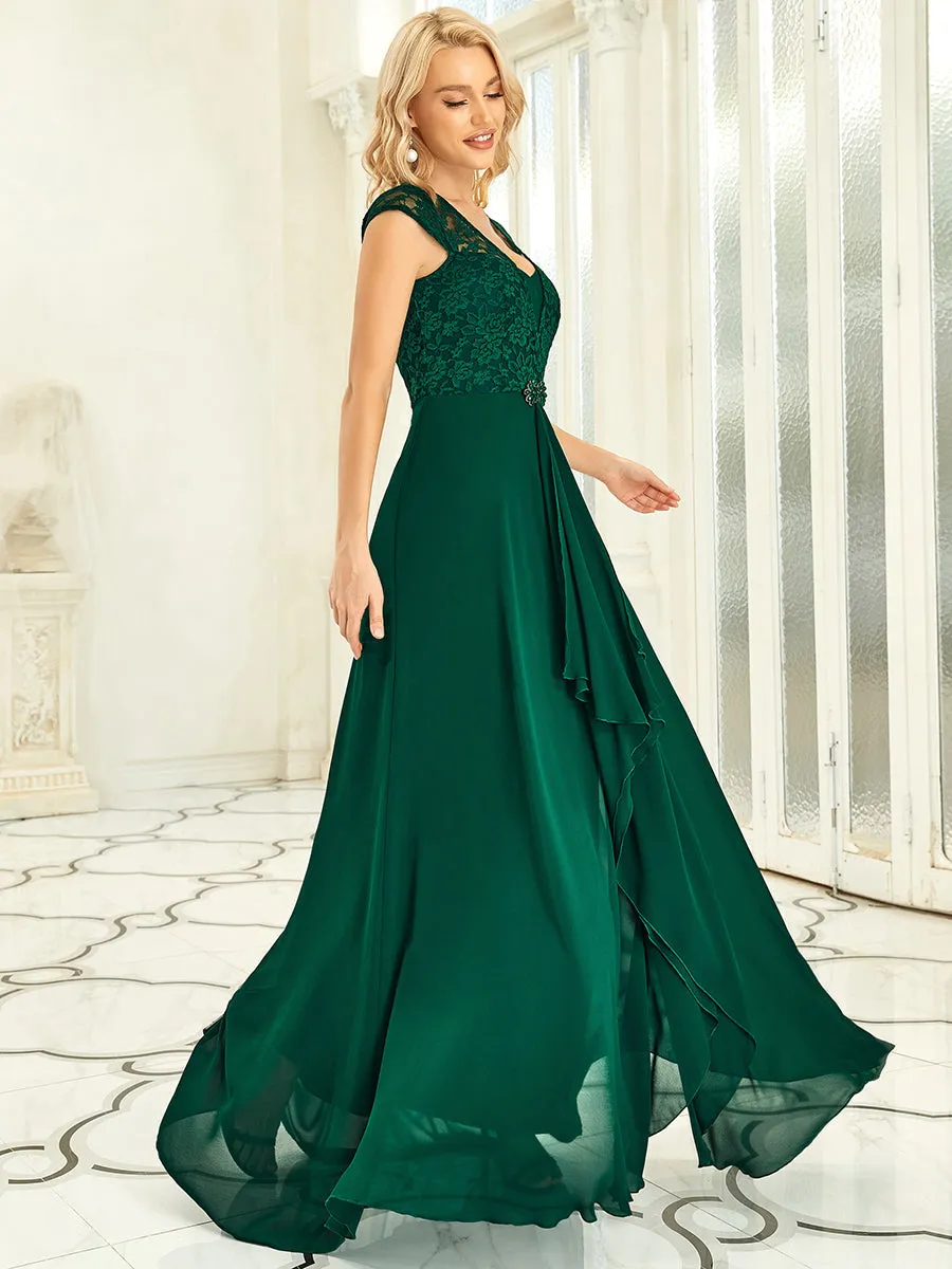 Sweetheart Elegant Wholesale Chiffon Bridemaid Dress With Lace Cap Sleeves