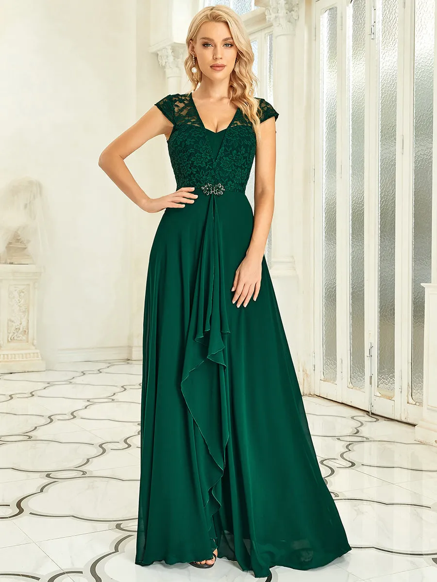 Sweetheart Elegant Wholesale Chiffon Bridemaid Dress With Lace Cap Sleeves