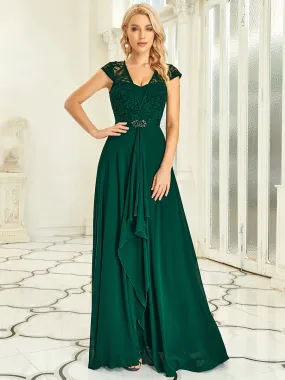Sweetheart Elegant Wholesale Chiffon Bridemaid Dress With Lace Cap Sleeves