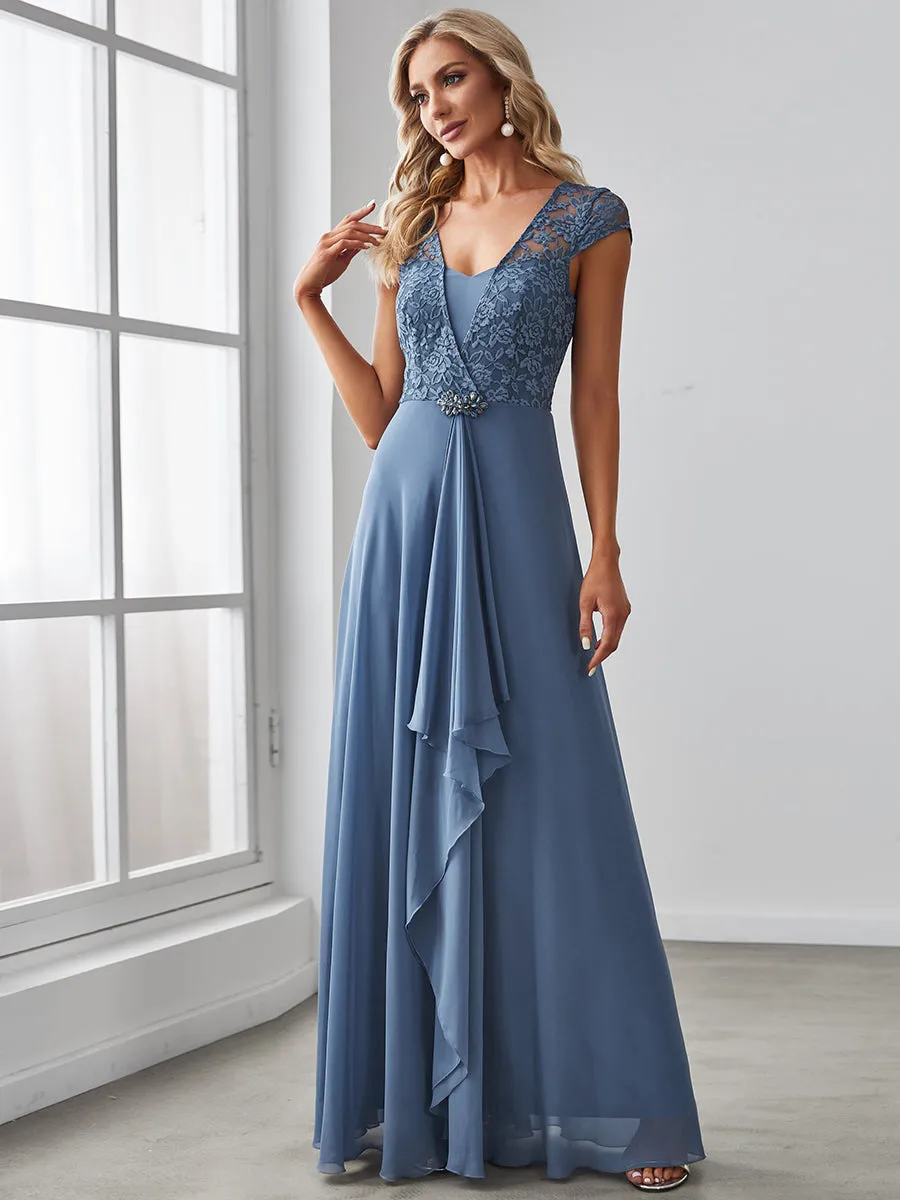 Sweetheart Elegant Wholesale Chiffon Bridemaid Dress With Lace Cap Sleeves