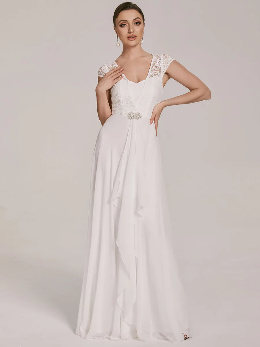 Sweetheart Elegant Wholesale Chiffon Bridemaid Dress With Lace Cap Sleeves