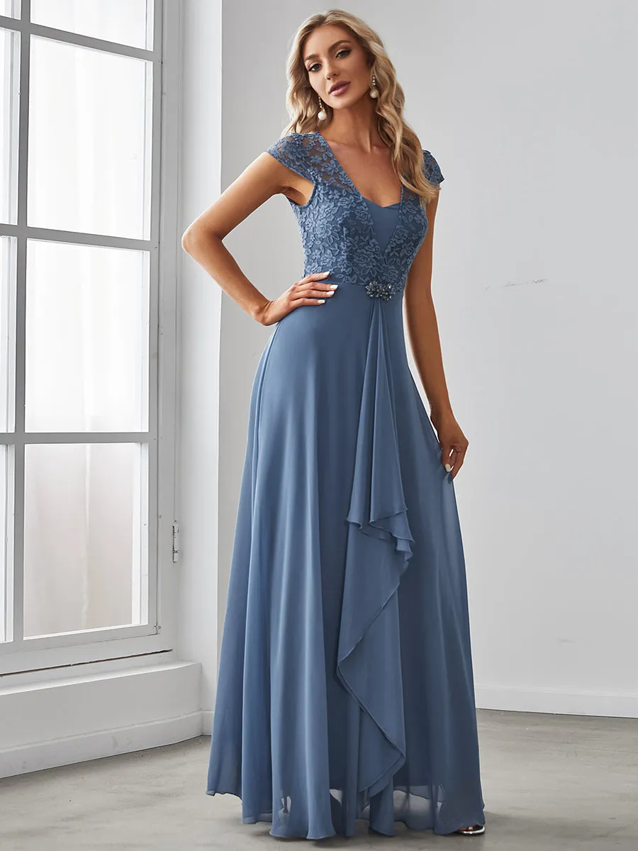 Sweetheart Elegant Wholesale Chiffon Bridemaid Dress With Lace Cap Sleeves