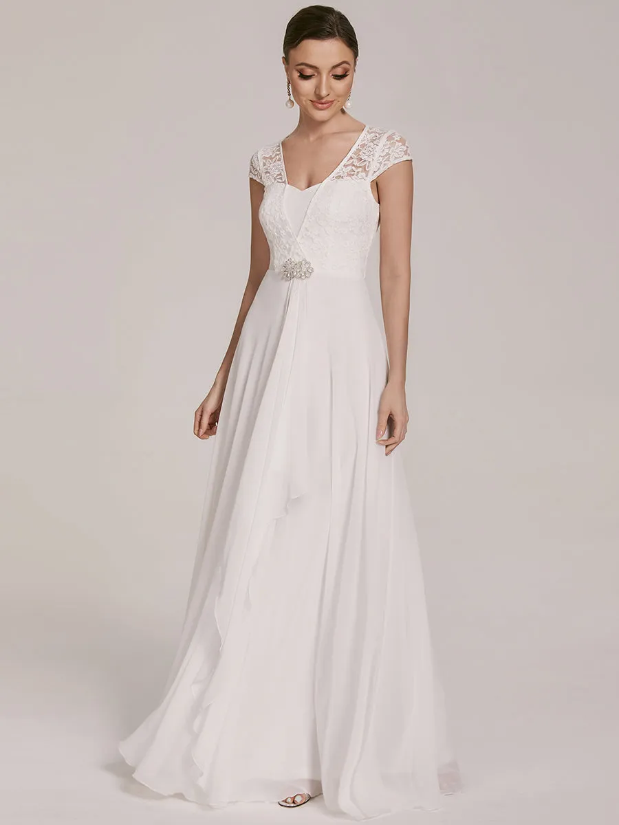 Sweetheart Elegant Wholesale Chiffon Bridemaid Dress With Lace Cap Sleeves