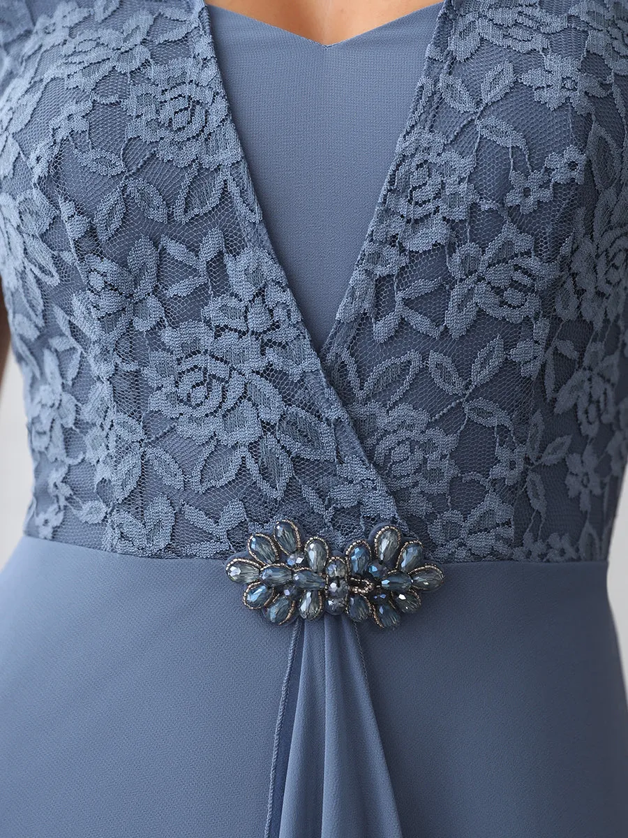 Sweetheart Elegant Wholesale Chiffon Bridemaid Dress With Lace Cap Sleeves
