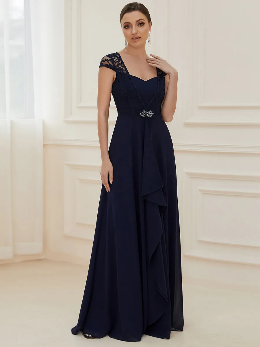 Sweetheart Elegant Wholesale Chiffon Bridemaid Dress With Lace Cap Sleeves