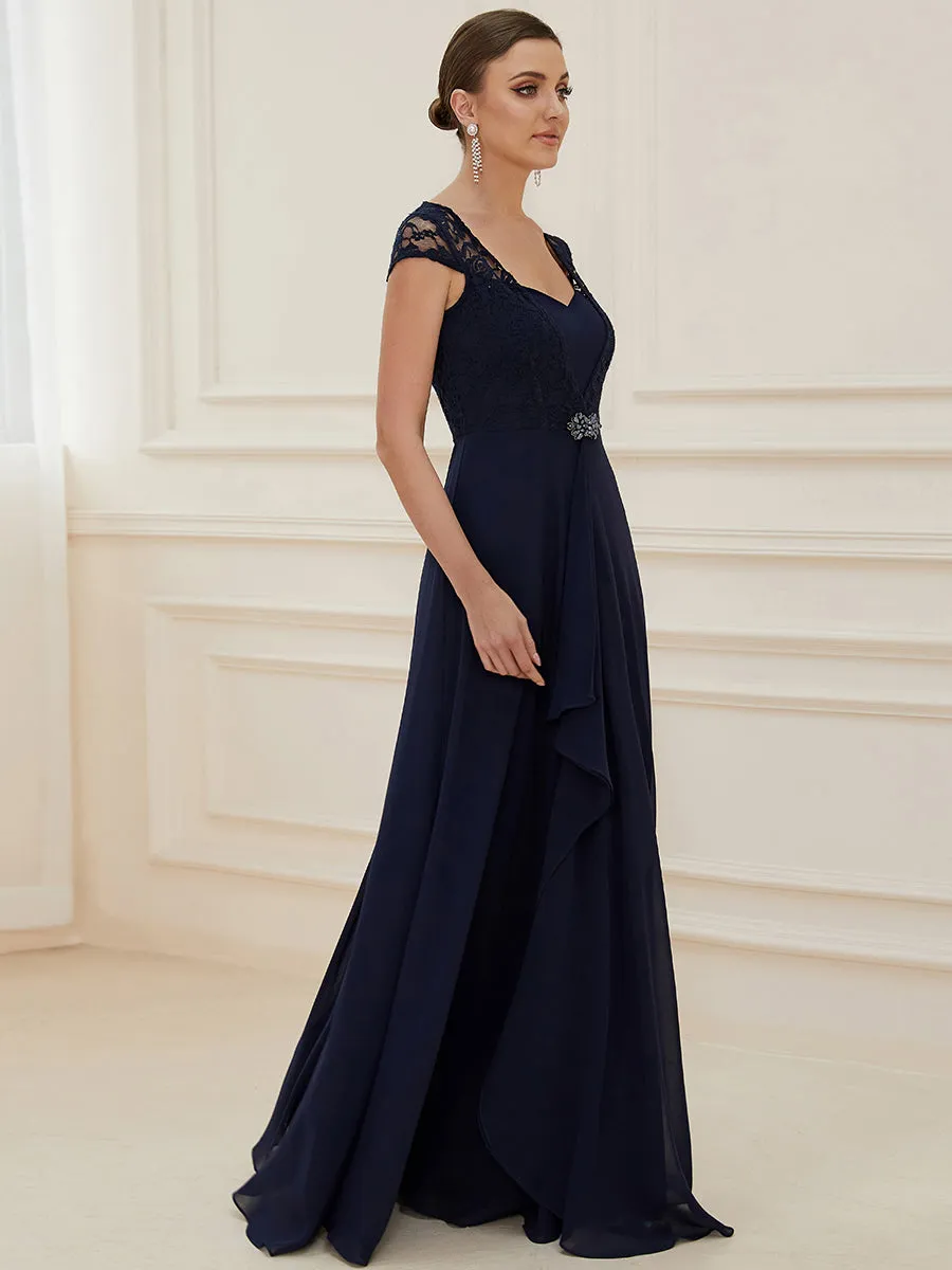 Sweetheart Elegant Wholesale Chiffon Bridemaid Dress With Lace Cap Sleeves