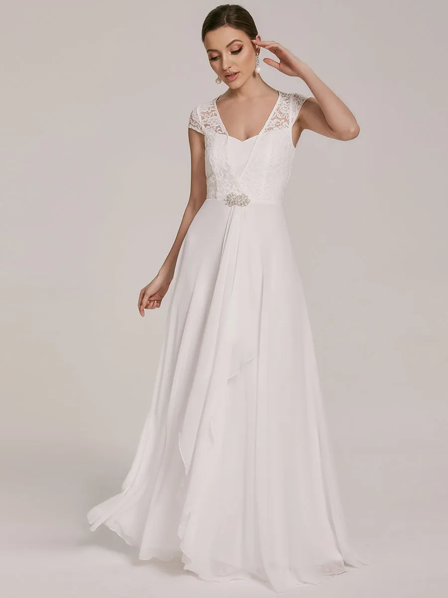 Sweetheart Elegant Wholesale Chiffon Bridemaid Dress With Lace Cap Sleeves