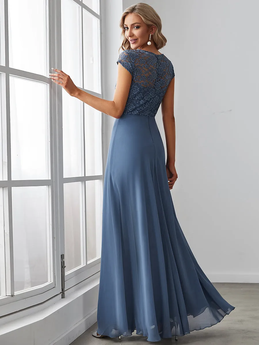 Sweetheart Elegant Wholesale Chiffon Bridemaid Dress With Lace Cap Sleeves