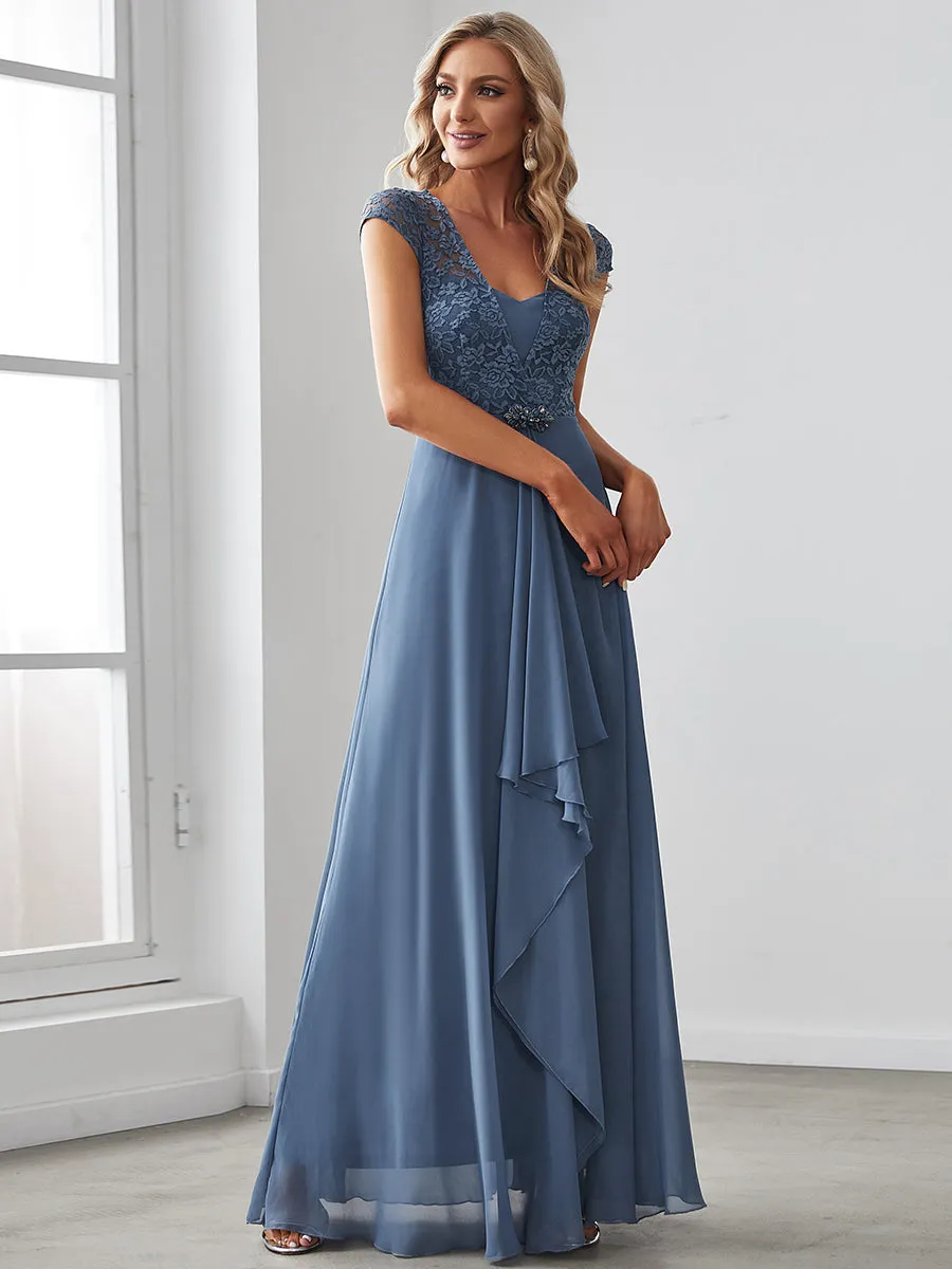 Sweetheart Elegant Wholesale Chiffon Bridemaid Dress With Lace Cap Sleeves