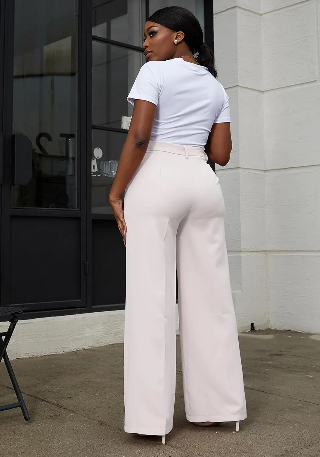 Tbahhir Women's Wide Leg Pants Business Casual High Waisted Trousers Dressy Work Pant with Pockets Office Wear
