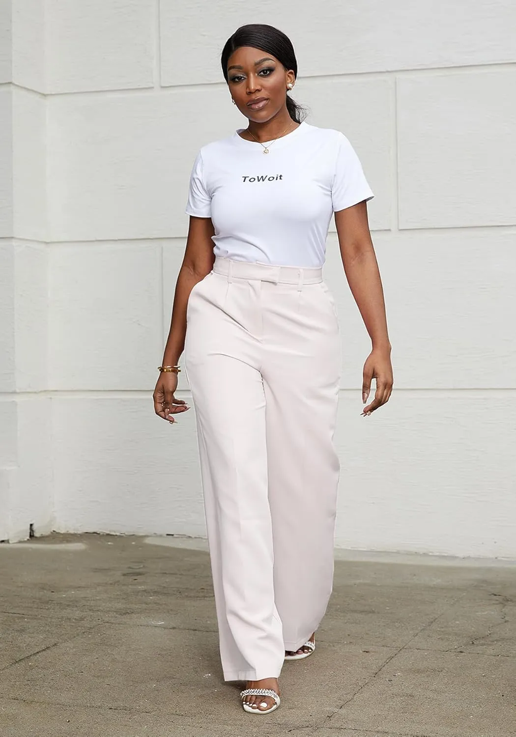Tbahhir Women's Wide Leg Pants Business Casual High Waisted Trousers Dressy Work Pant with Pockets Office Wear