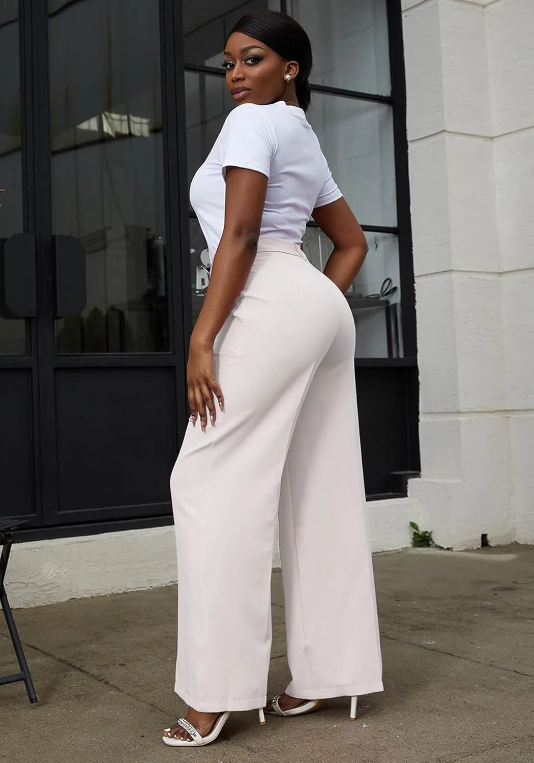 Tbahhir Women's Wide Leg Pants Business Casual High Waisted Trousers Dressy Work Pant with Pockets Office Wear