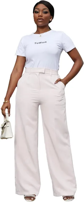 Tbahhir Women's Wide Leg Pants Business Casual High Waisted Trousers Dressy Work Pant with Pockets Office Wear