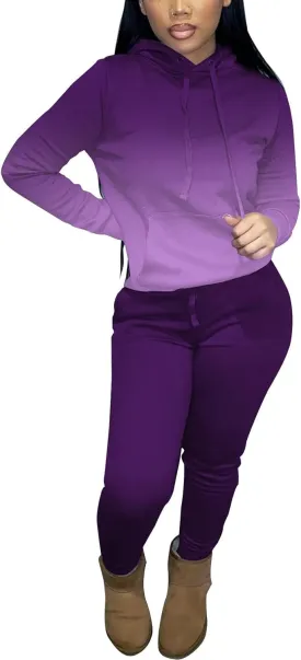 Two Piece Outfits For Women Casual Long Sleeve Hoodie Sweatshirts Jogger Sweatpants Tracksuit Sweatsuit Lounge Sets-Gradient-XL