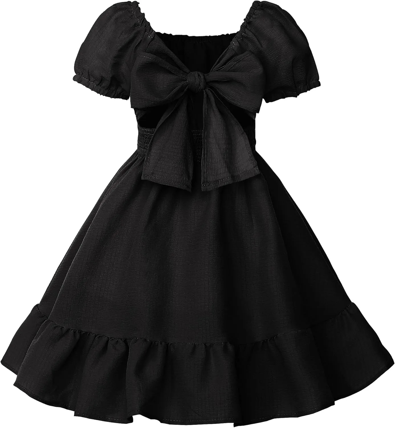 Uhnice Girls Summer Casual Dress Bow Tie Back Dresses Off Shoulder Ruffled Hem