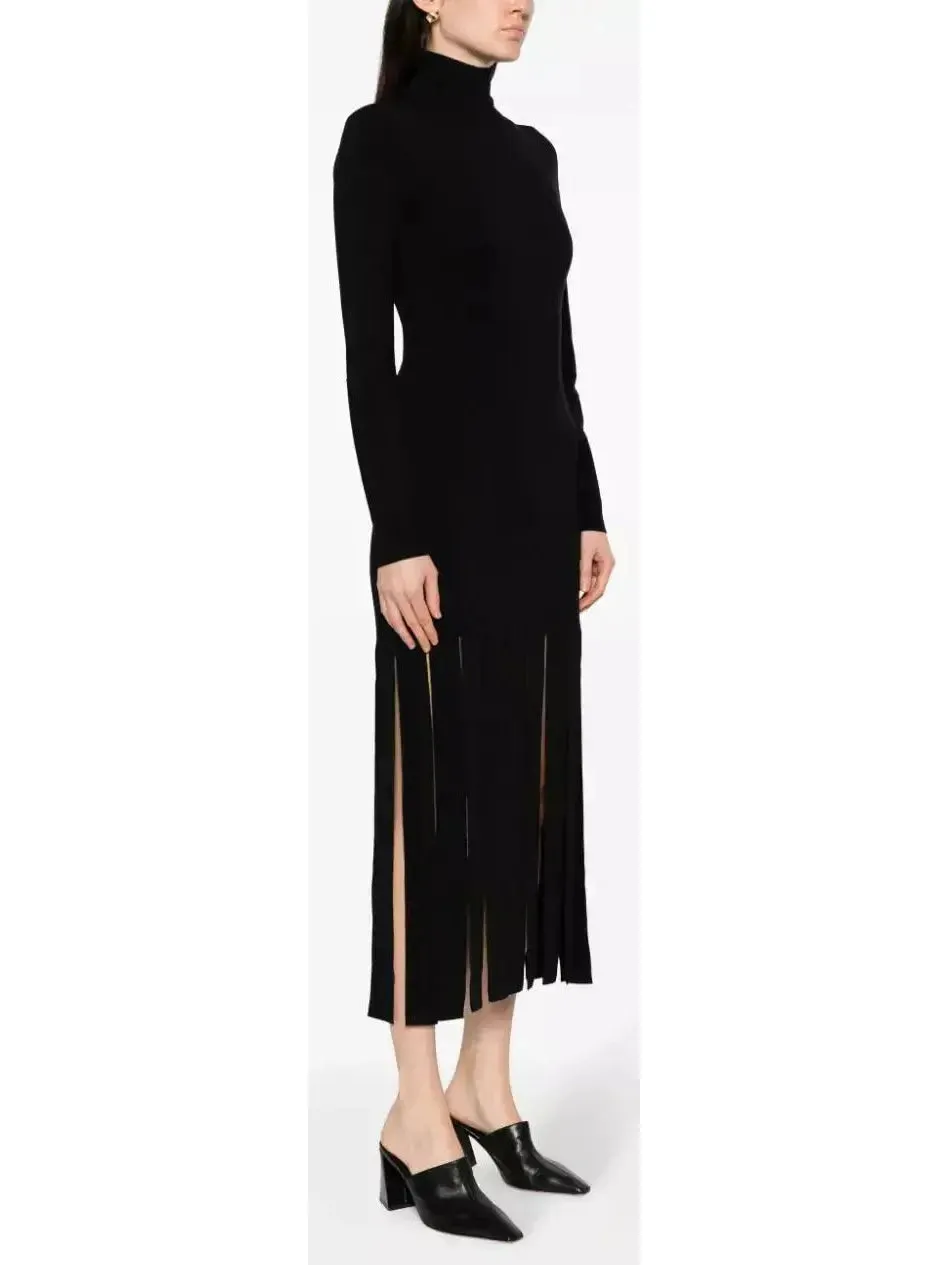 Women’s Black Fringed Knitted Dress