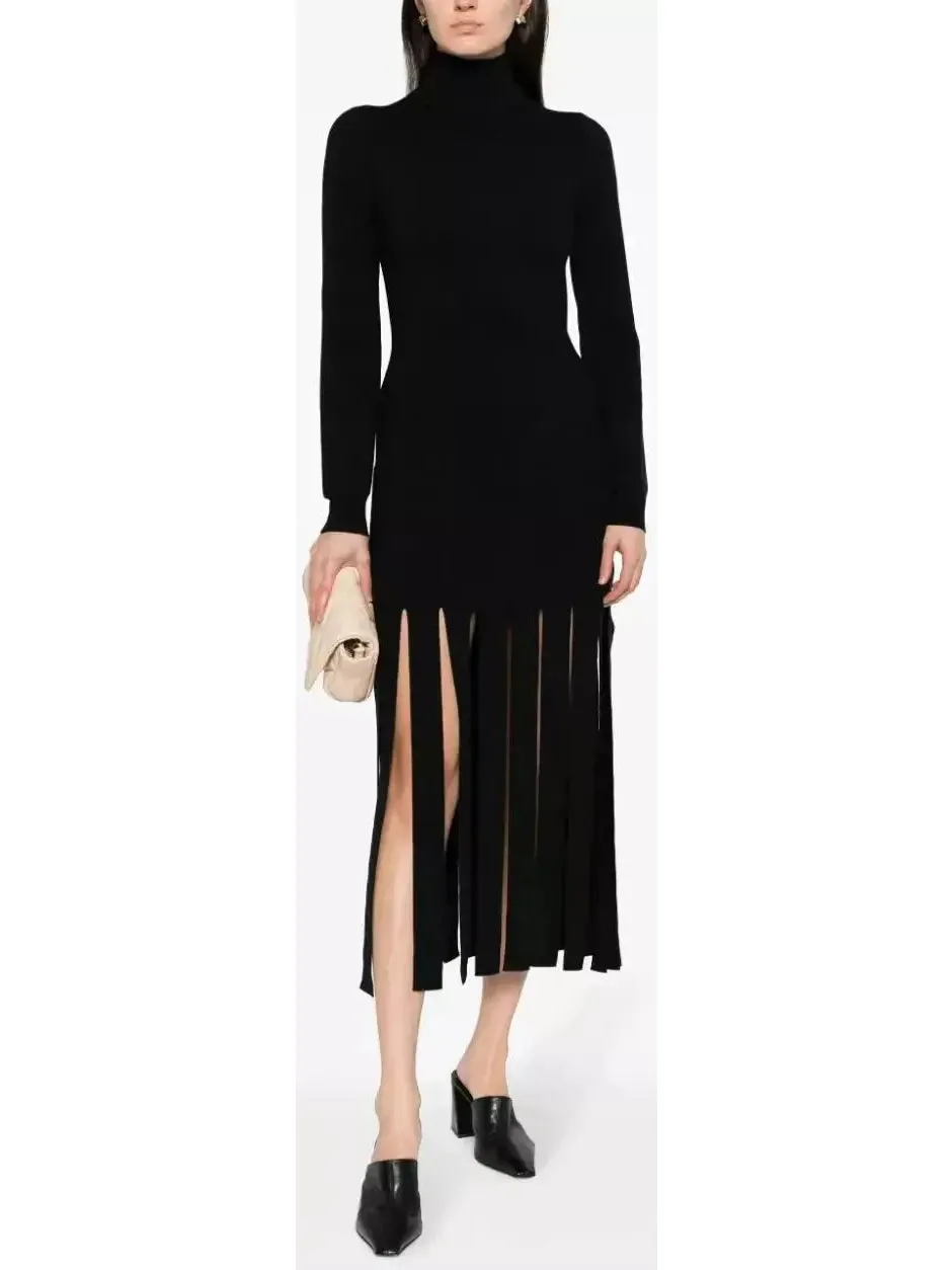 Women’s Black Fringed Knitted Dress