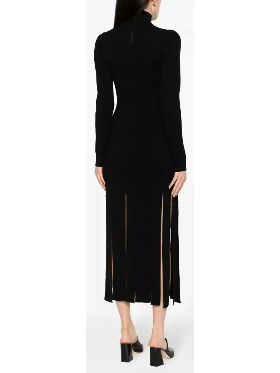 Women’s Black Fringed Knitted Dress