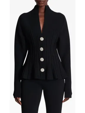 Women’s Black Ribbed Knit Peplum Cardigan