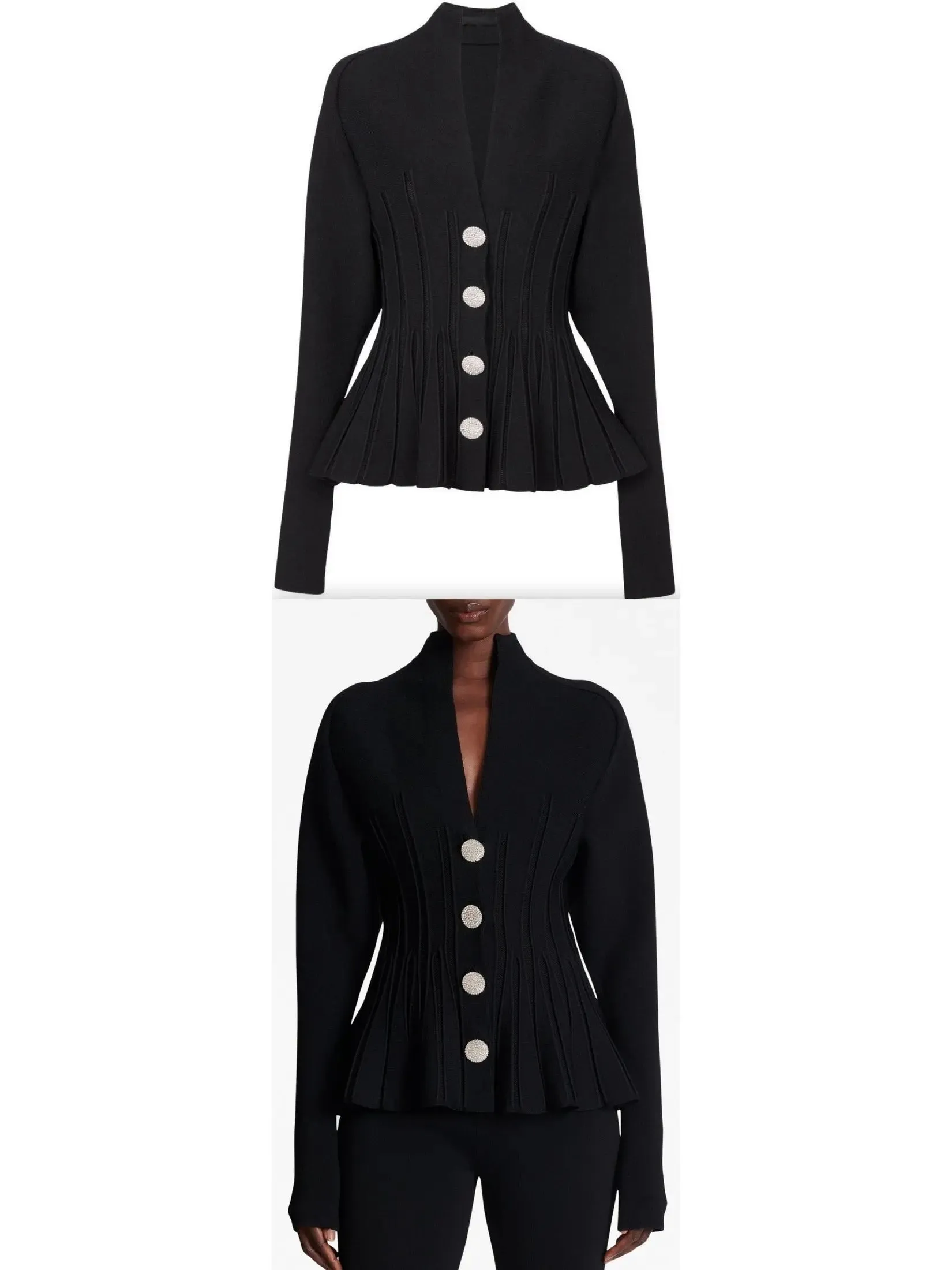Women’s Black Ribbed Knit Peplum Cardigan