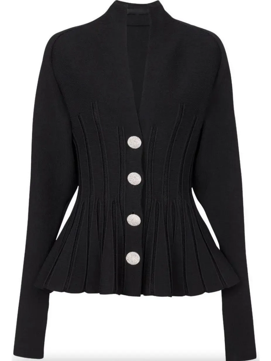 Women’s Black Ribbed Knit Peplum Cardigan