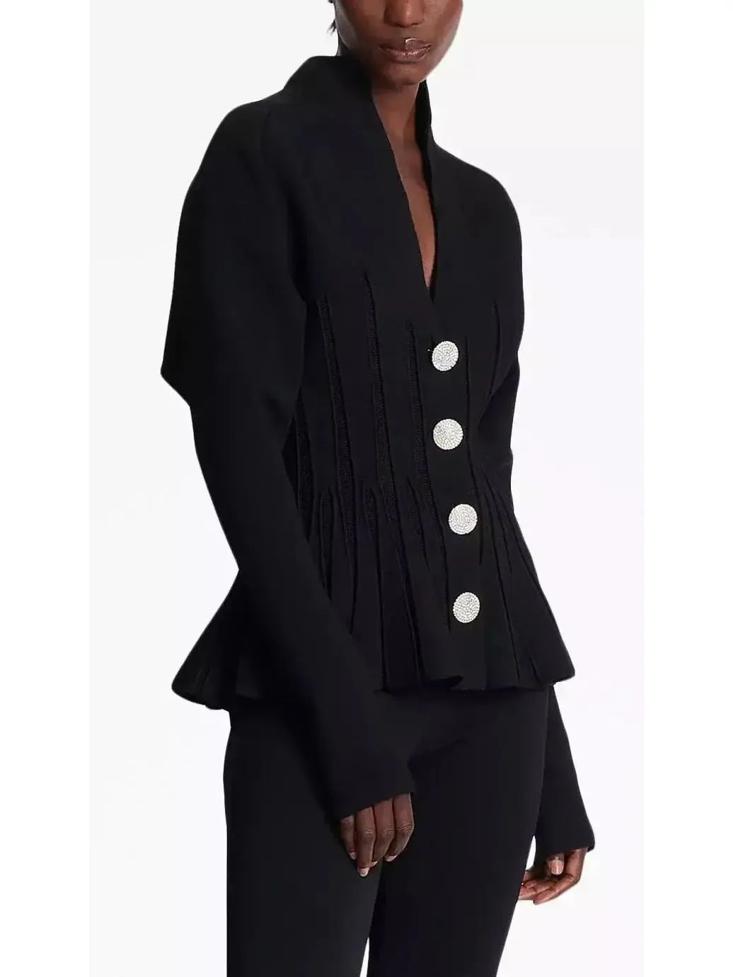 Women’s Black Ribbed Knit Peplum Cardigan