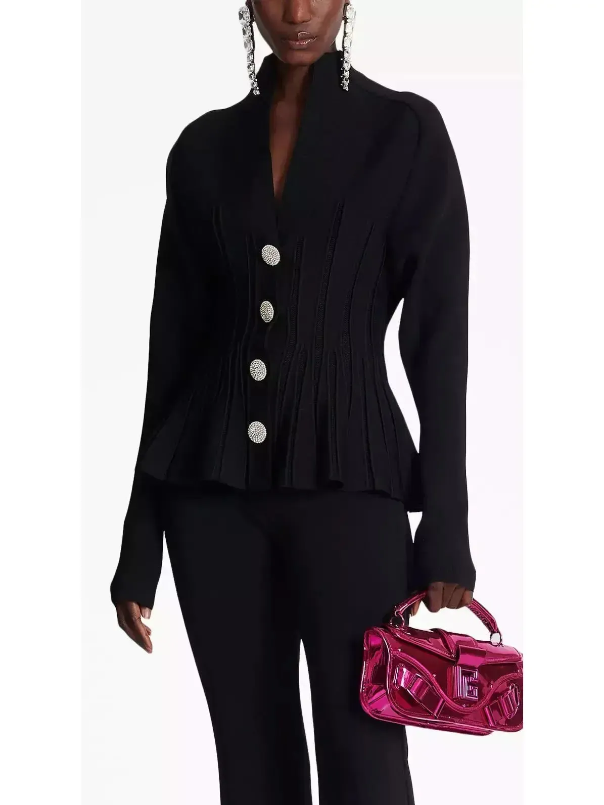 Women’s Black Ribbed Knit Peplum Cardigan