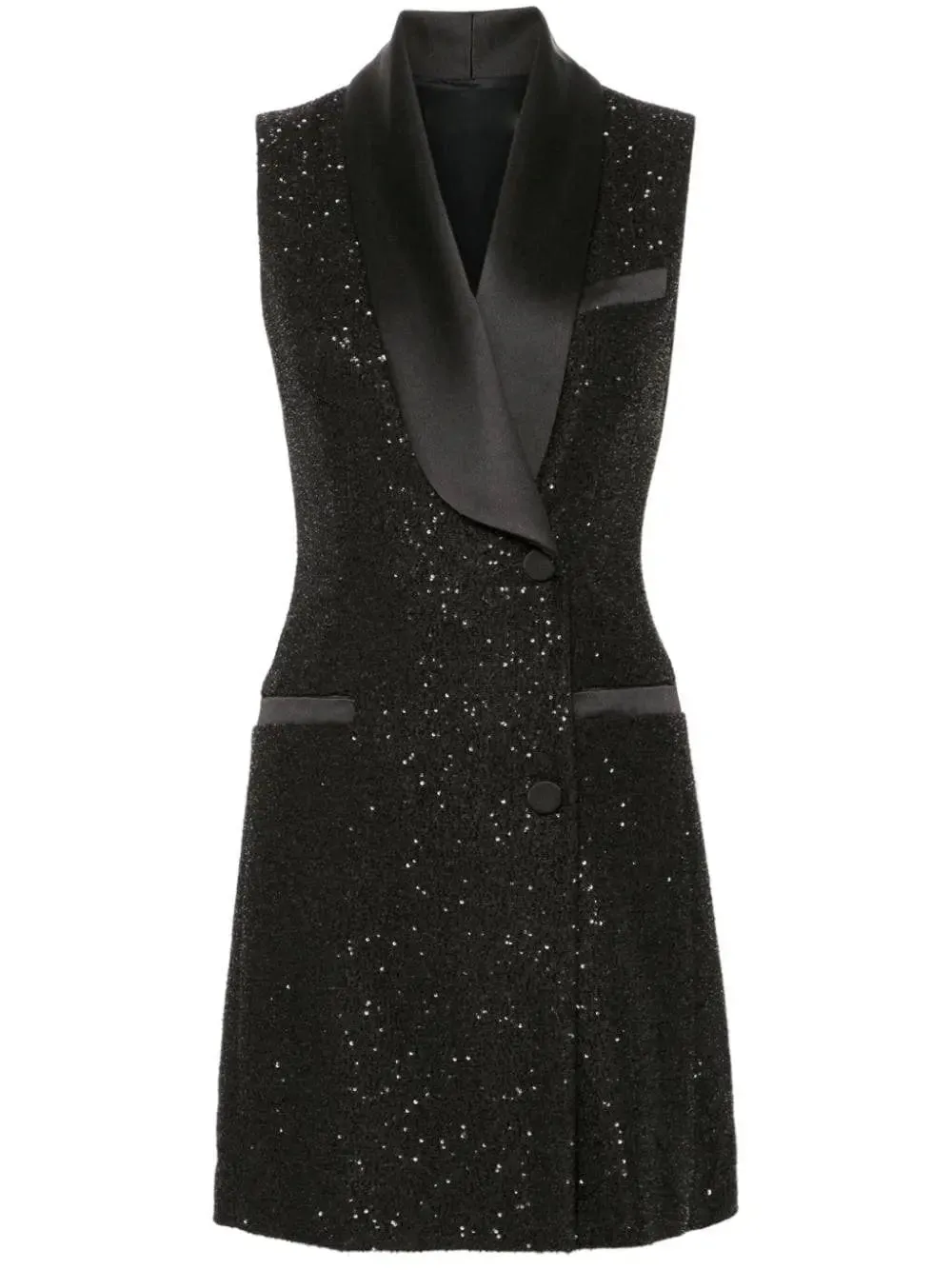 Women’s Black Sequin Vest Dress with Satin Trim