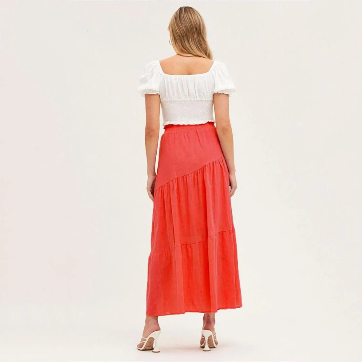 Women's Skirts High Waist Solid Color Half Skirt Long Skirt Women Self Belted Beach Maxi Skirts Pleated Cheer