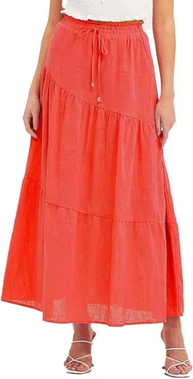 Women's Skirts High Waist Solid Color Half Skirt Long Skirt Women Self Belted Beach Maxi Skirts Pleated Cheer