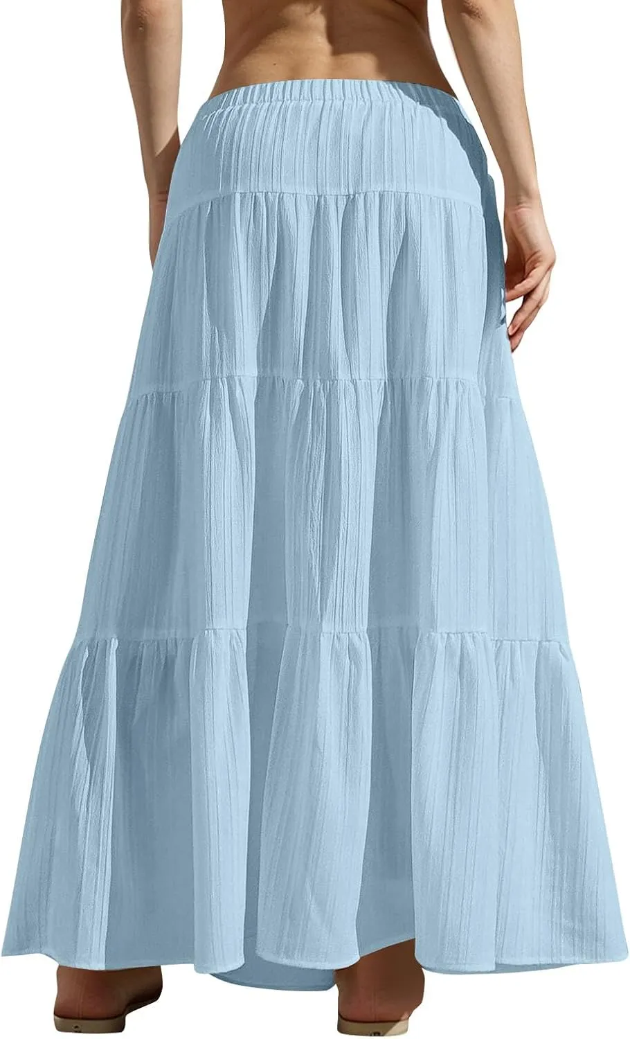 Women's Summer Boho Maxi Skirt Tiered Ruffle A-Line 2025 Fashion Elastic High Waist Skirts Pleated Swing Beachwear