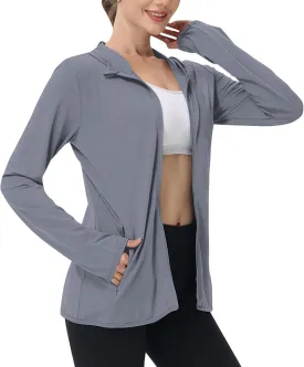 Womens Sun Shirts Full Zip UPF 50  Protection Hoodie Jacket Long Sleeve Hiking Outdoor Lightweight UPF50  Jackets