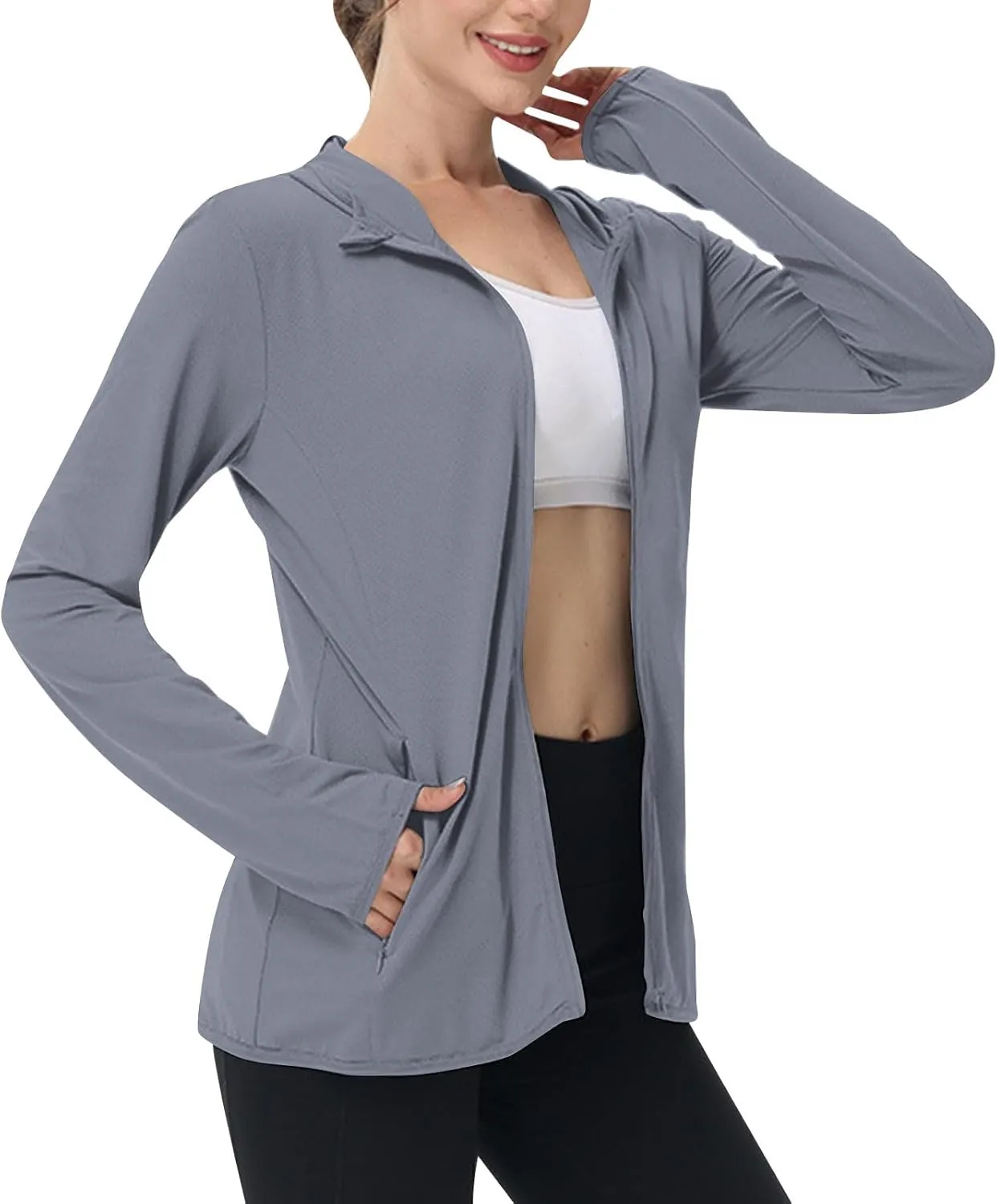 Womens Sun Shirts Full Zip UPF 50  Protection Hoodie Jacket Long Sleeve Hiking Outdoor Lightweight UPF50  Jackets