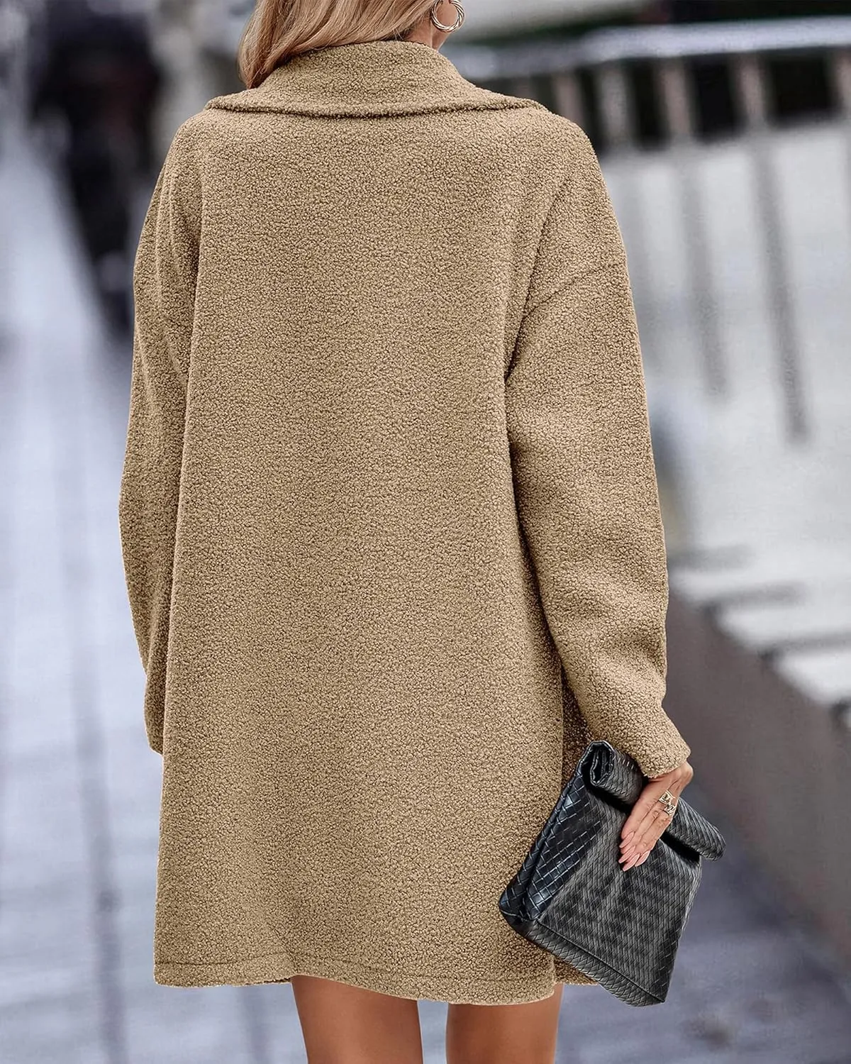 Womens Winter Wool Coat Casual Notch Lapel Double Breasted Pea Coat Mid Long Trench Coat Jackets