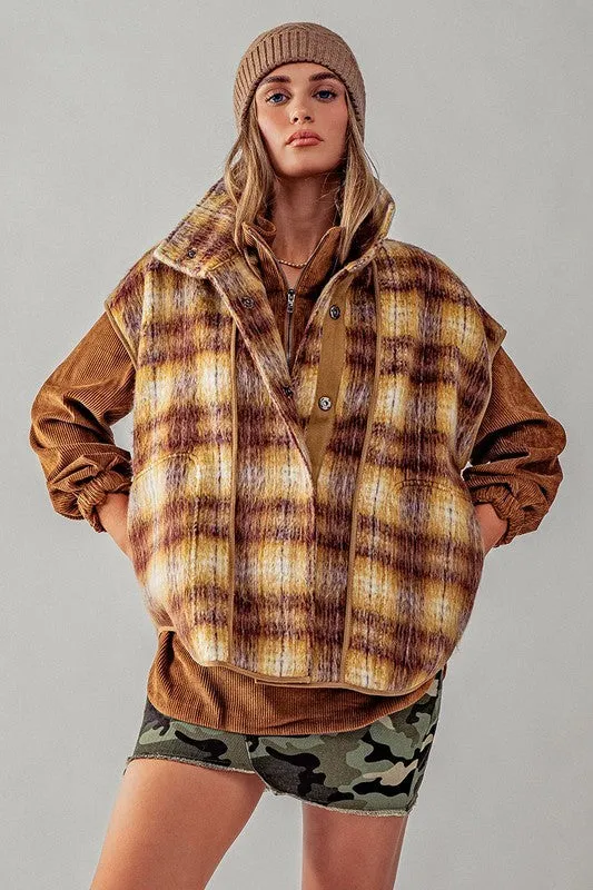 ZOE VINTAGE PLAID OVERSIZED WOOL VEST