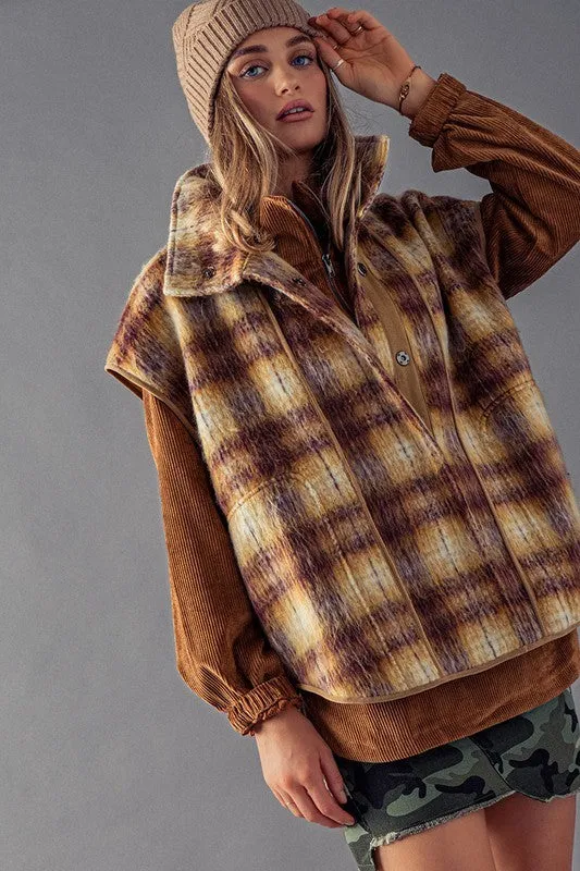 ZOE VINTAGE PLAID OVERSIZED WOOL VEST